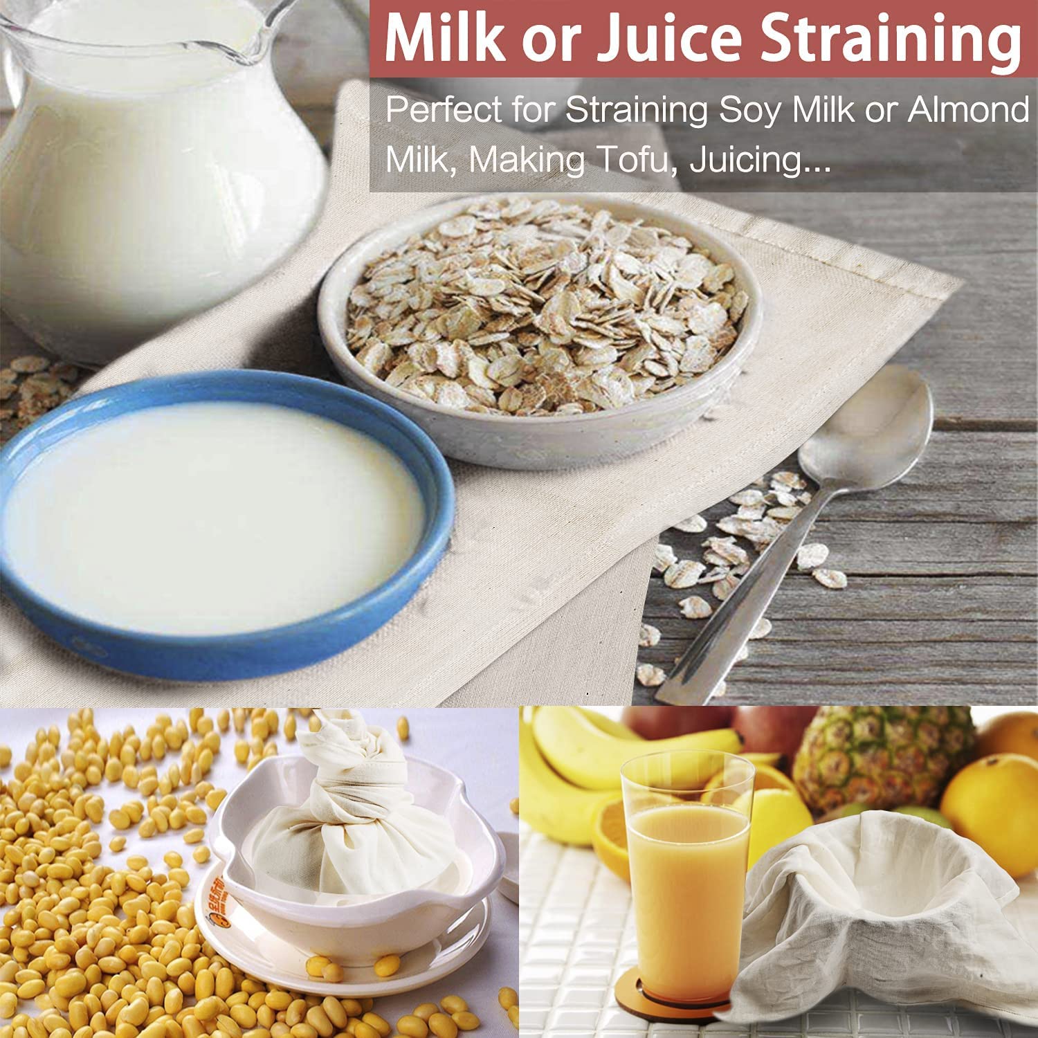 COMFORT WEAVE CHEESE CLOTHS, GRADE 100, 20X20 Inch Hemmed Cheesecloth, 100% Unbleached Muslin Cloth - 6 PCS